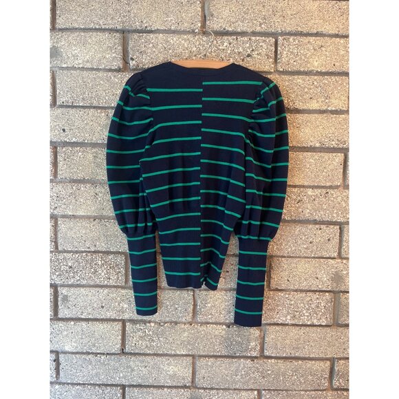 C/Meo Collective Striped Puff Sleeve Knit Sweater Navy & Green Womens M - Picture 6 of 6